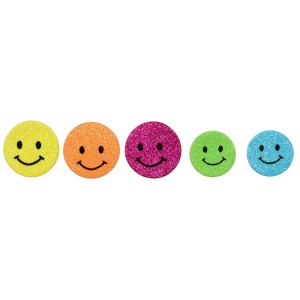 Adesivi in gomma muschiata a forma di Smiley, 30 pezzi autoadesivi in vari colori.