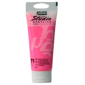 Tube de peinture acrylique Pébéo Studio Acrylics rose fluorescent, 100 ml.