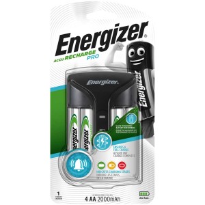 Chargeur Energizer Pro avec 4 piles AA 2000 mAh pour recharger les piles AA.