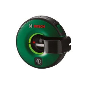 Niveau laser Bosch Atino, outil de mesure vert avec mètre ruban intégré.
