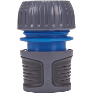 Raccord de tuyau LUX 19 mm avec arrêt d'eau pour tuyaux d'arrosage, en plastique et métal.