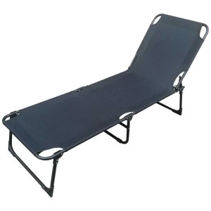 Lettino da giardino nero a 3 gambe con struttura in metallo, 188x57x25 cm. Sdraio per giardino, terrazza o campeggio.