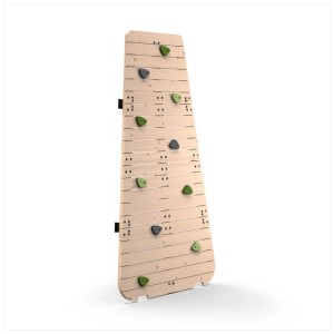 Parete da arrampicata Exit Toys GetSet MB200/MB300, legno con prese grigie e verdi.