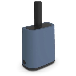 Pelle à litière pour chat Rotho Biala gris-bleu avec support pour des toilettes propres.