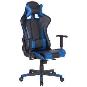 Sedia gaming Beliani Gamer, nero-blu in similpelle, con cuscino lombare e schienale regolabile.