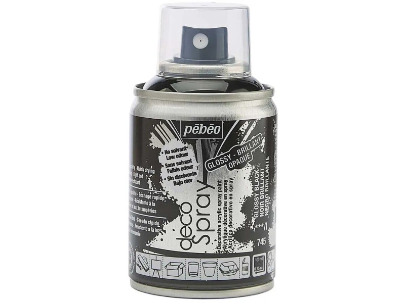 Pébéo DecoSpray Sprühfarbe Schwarz Glänzend 100 Ml – Für Holz, Metall, Glas