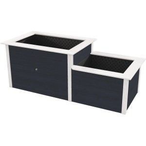 Aiuola rialzata a 2 livelli Weka in legno antracite, 205x79x81 cm, con due livelli e cornice bianca.