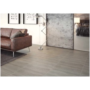 Grès cérame Cersanit Desa, carrelage de sol gris aspect bois, mat et émaillé.