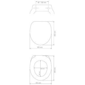 Disegno tecnico del sedile WC Wenko Exclusive n. 3 Bianco con misure per montaggio e adattamento.