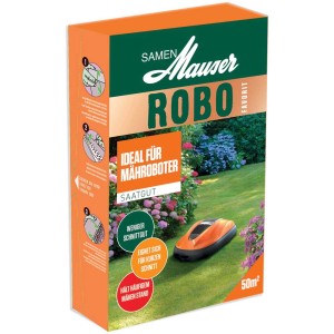 Paquet de graines de gazon Robo de Mauser, idéal pour robots tondeuses, 1 kg pour 50 m² de pelouse.