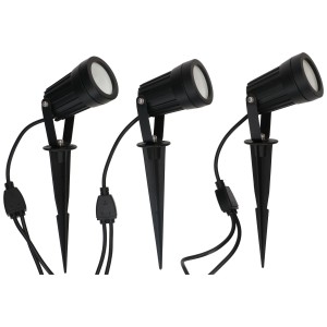 Max Hauri LED faretto da giardino Merkuro, set da 3, alluminio nero, IP65, con picchetti.
