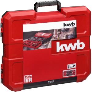Boîte à outils rouge kwb, 125 pièces, avec jeu d'outils pour bricoleurs.