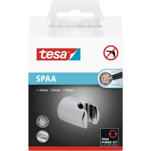 Verchromte Tesa Duschkopfhalterung Spaa, einfache Montage ohne Bohren, für alle Handbrausen geeignet.