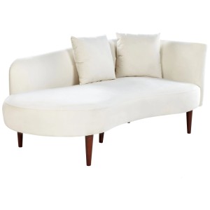 Chaise longue Beliani Chaumont crème en velours avec deux coussins et pieds en bois foncé.