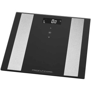 Schwarze Profi Care Personenwaage PW 3007 mit Digitalanzeige und Edelstahlelementen.