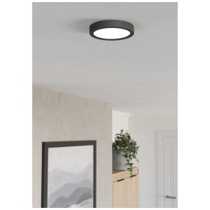 Plafonnier LED noir Eglo Fueva 6, rond, Ø 16,5 cm, avec changement de couleur CCT.