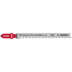 Lama per seghetto alternativo Bosch Pro Plastics PVC Clean T102H, 100mm, set da 3 pezzi, argento.