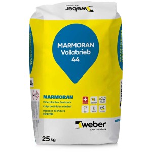 Sac d'enduit minéral Marmoran Vollabrieb 44, 25 kg, blanc naturel. Enduit décoratif pour intérieur et extérieur.
