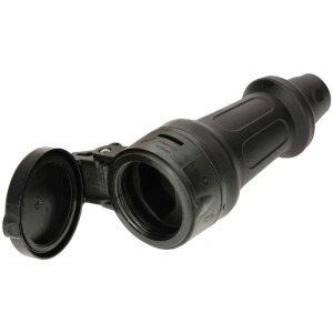 Raccord noir Max Hauri Type 13 IP55 pour industrie et chantier, avec couvercle ouvert.