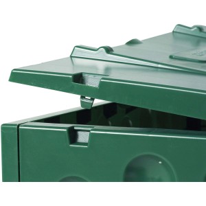 Dettaglio: Compostiera verde Garantia Comfort Eco-King 400 l con coperchio aperto.