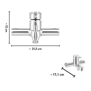 Mitigeur bain/douche baliv WA-5890 chromé, mural monocommande avec dimensions.