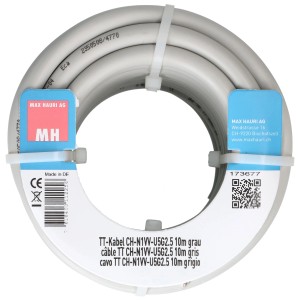 Cavo TT grigio CH-N1VV-U 5 x 2,5 mm², 10 m, arrotolato e fissato con fascette.