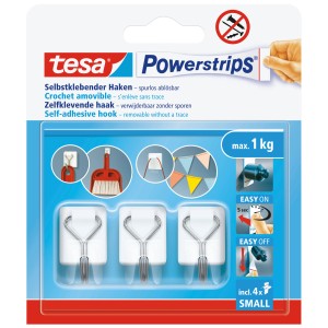 Tesa Powerstrips ganci autoadesivi, bianchi, confezione da 3, portata fino a 1 kg.