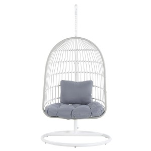 Sedia sospesa bianca Beliani Allera con struttura e cuscini grigi. Ideale per il relax.