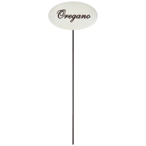 Kräuterstecker Oregano, Emailleweiss, 30 cm, zur Beet- und Kübelbeschriftung.