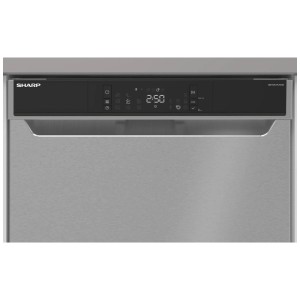Lave-vaisselle intégrable Sharp QW-NA3YU42AI-CH, inox, semi-intégré, 60 cm, panneau de commande avec écran.
