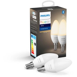 Philips Hue White Kerzen E14, 2er-Pack. Matte LED-Leuchtmittel für warmweißes Licht.