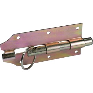 Loquet de verrouillage zingué jaune, 150x70mm, pour portes de meubles et usage extérieur.