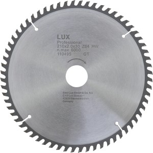 Lama per sega circolare LUX HM, diametro 210 mm, 64 denti per tagli precisi su legno e plastica.