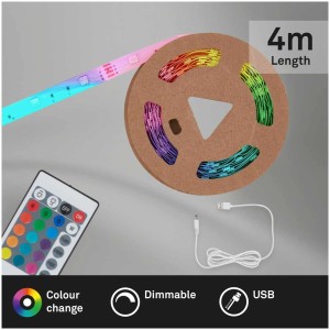 Striscia LED USB Brilo, 4m, con telecomando e cambio colore per illuminazione d'atmosfera.