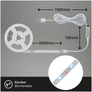 Brilo B smart LED-Band, 5m, mit USB, Fernbedienung und 150 LEDs. Selbstklebend und kürzbar.