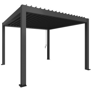 Pergola Biohort, grigio scuro metallizzato, 3,5x3,5m. Copertura per terrazza con lamelle regolabili.