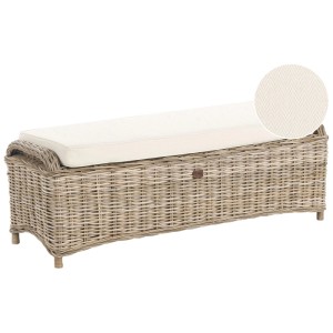 Ottomane de jardin Beliani Susua: Tressage en rotin naturel, coussin clair. Banc de jardin tressé pour extérieur & intérieur.
