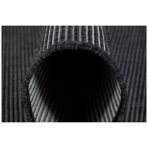 Gros plan : Tapis anthracite Andiamo Montana, enroulé, avec bordure.