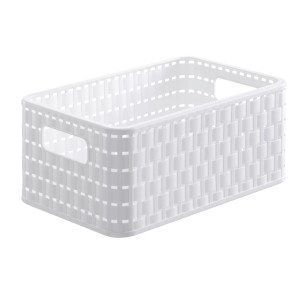Panier blanc Rotho Country A5 (6 l) aspect rotin, boîte de rangement avec poignées.