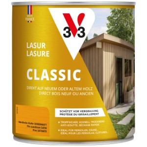 Barattolo di impregnante per legno V33 Classic, pino nordico, finitura satinata. Protezione per legno per esterni.