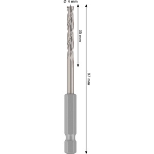 Punta per legno Bosch Pro Wood HSS, 4 mm, argento, con codolo esagonale.