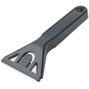 Grattoir Wolfcraft avec boîtier en plastique pour enlever les résidus de peinture et les autocollants.