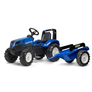 Trattore blu Falk New Holland con rimorchio per bambini, trattore giocattolo.