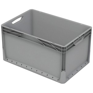 Box Eurobox-System grigia (60x40x32 cm) con parete piena. Contenitore per l'organizzazione.