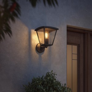 Applique murale LED Philips Hue Inara noire avec ampoule à filament E27 pour extérieur.