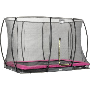Trampolino rettangolare da incasso EXIT Silhouette 214x305 cm con rete di sicurezza rosa.