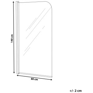 Paroi de baignoire Beliani Lapan en verre transparent, 140x80 cm, avec coin arrondi et profilés chromés.