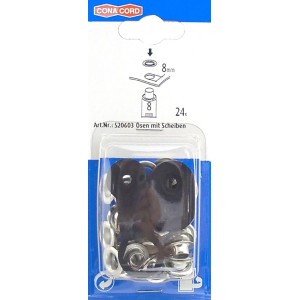 Conacord occhielli con rondelle, ottone nichelato, 8 mm, 24 pezzi nel set.