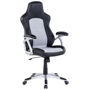 Sedia da ufficio Beliani Explorer in similpelle grigio-nera dal design sportivo.