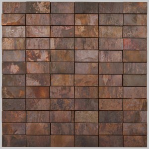 Mosaïque métallique aspect cuivre 3D, 30x30cm, pour usage intérieur.